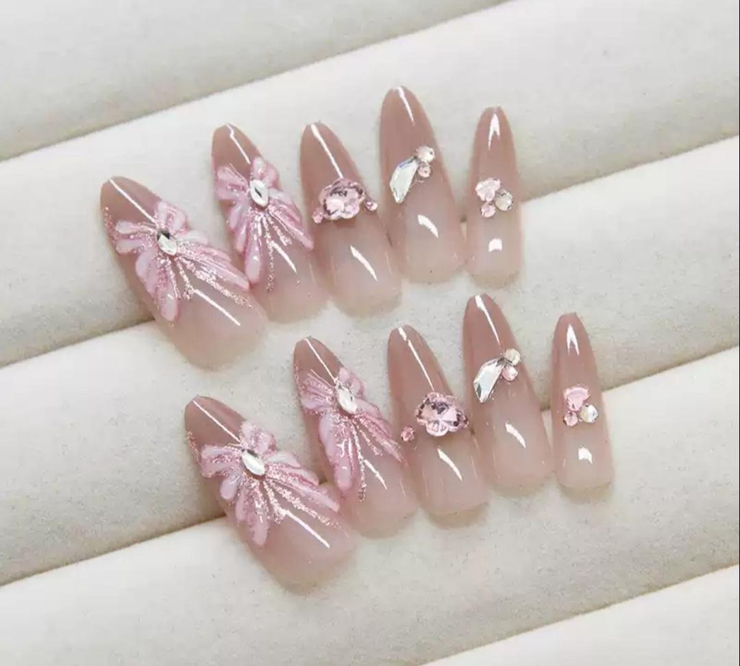 Pink Crystal Nail Set