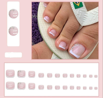 White Tip Glitter Toe Nail Set