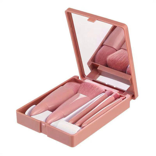 Mini Pink Makeup Brush Set With Mirror